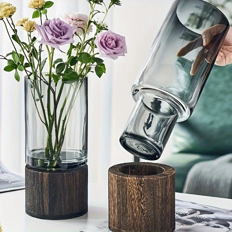 Vinea Glass Vase with Wooden Base