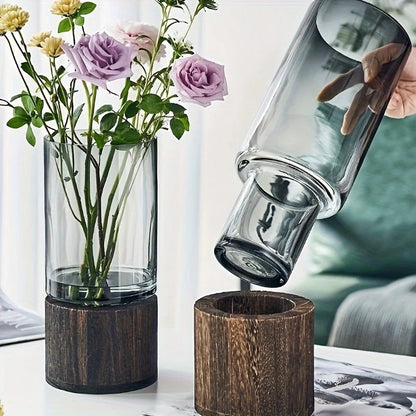 Vinea Glass Vase with Wooden Base