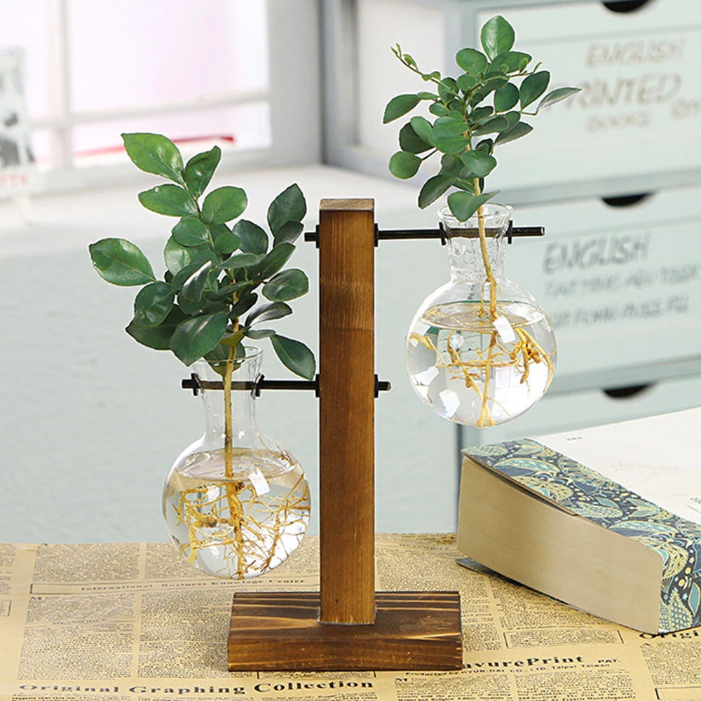 Bulb Vase with Wooden Stand
