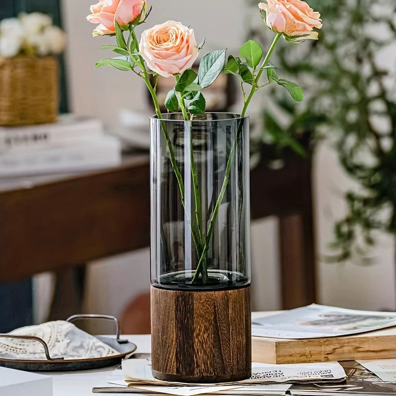 Vinea Glass Vase with Wooden Base