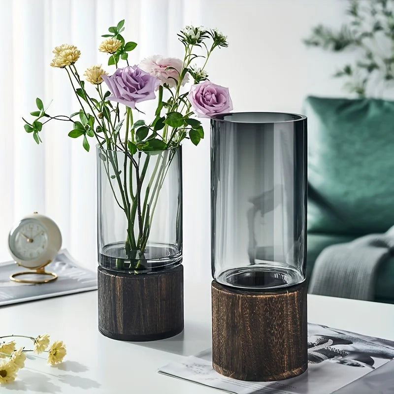 Vinea Glass Vase with Wooden Base