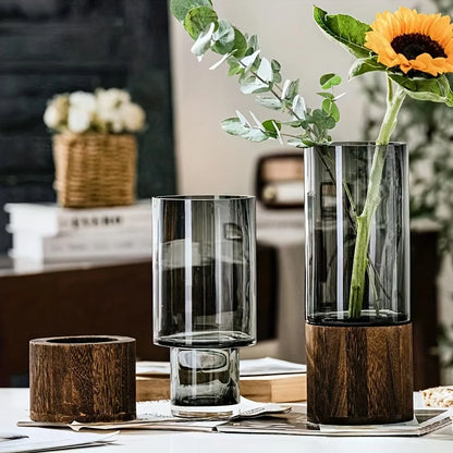 Vinea Glass Vase with Wooden Base