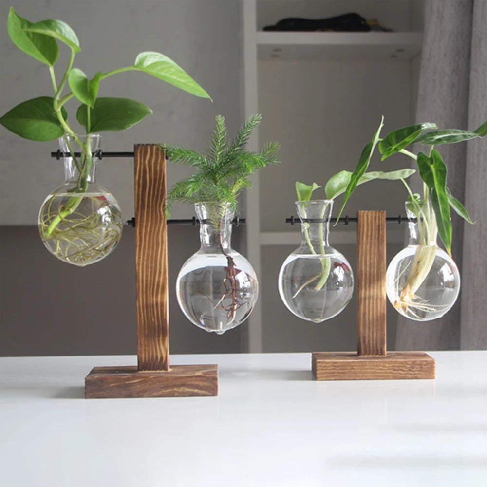 Bulb Vase with Wooden Stand