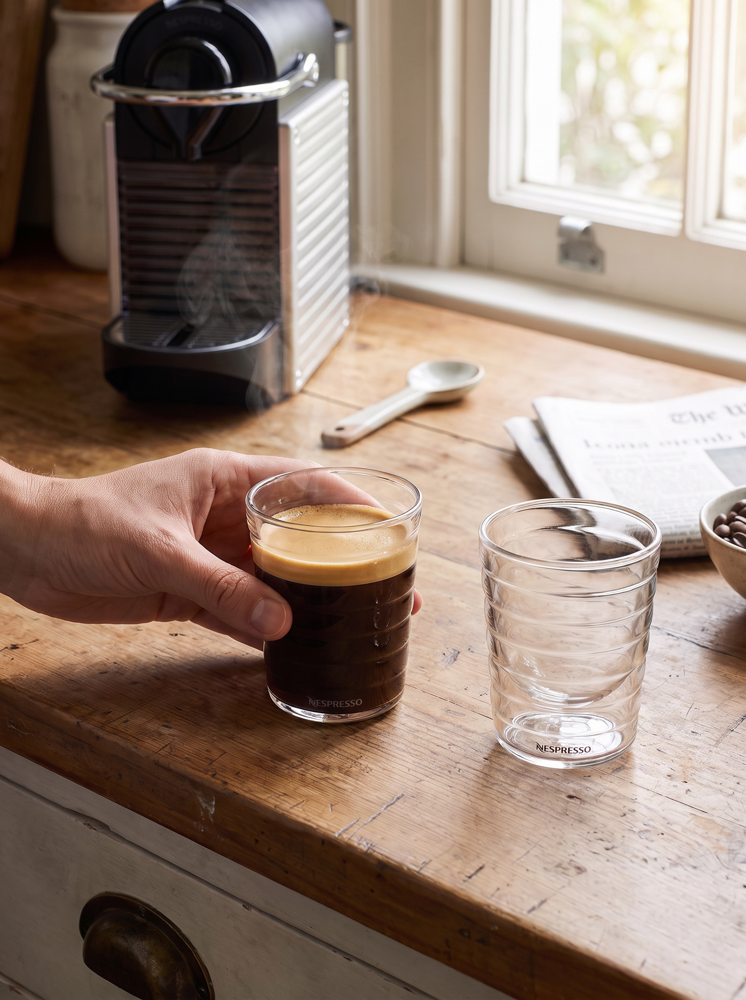 Double Wall Glass Coffee Mug lifestyle