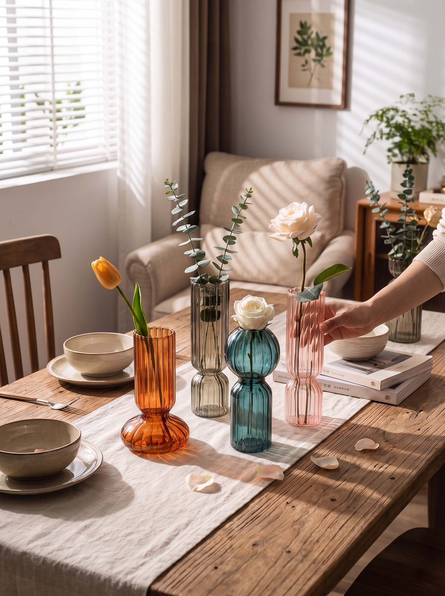 Retro Striped Glass Vase lifestyle
