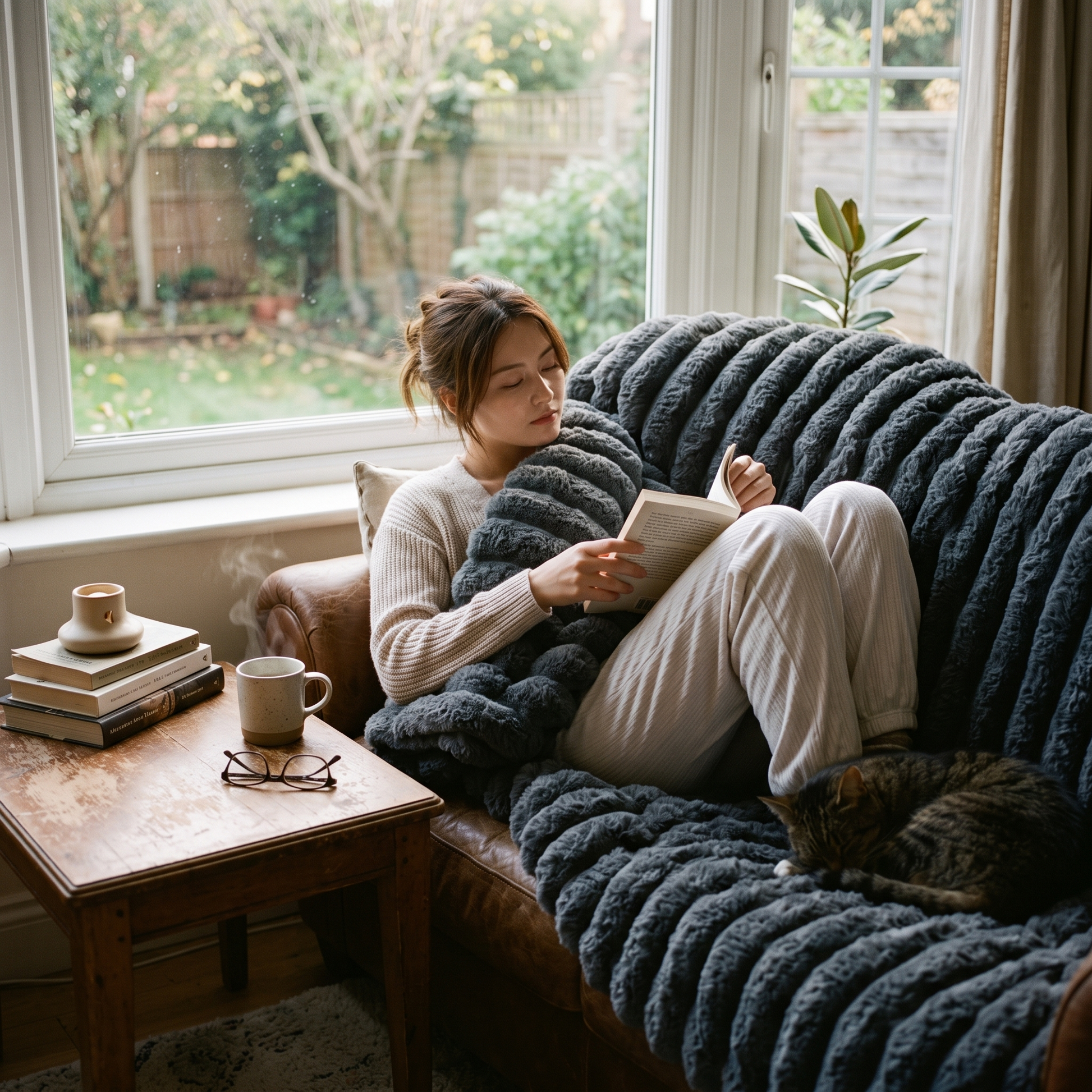 Broadstripe Fleece Blanket in use