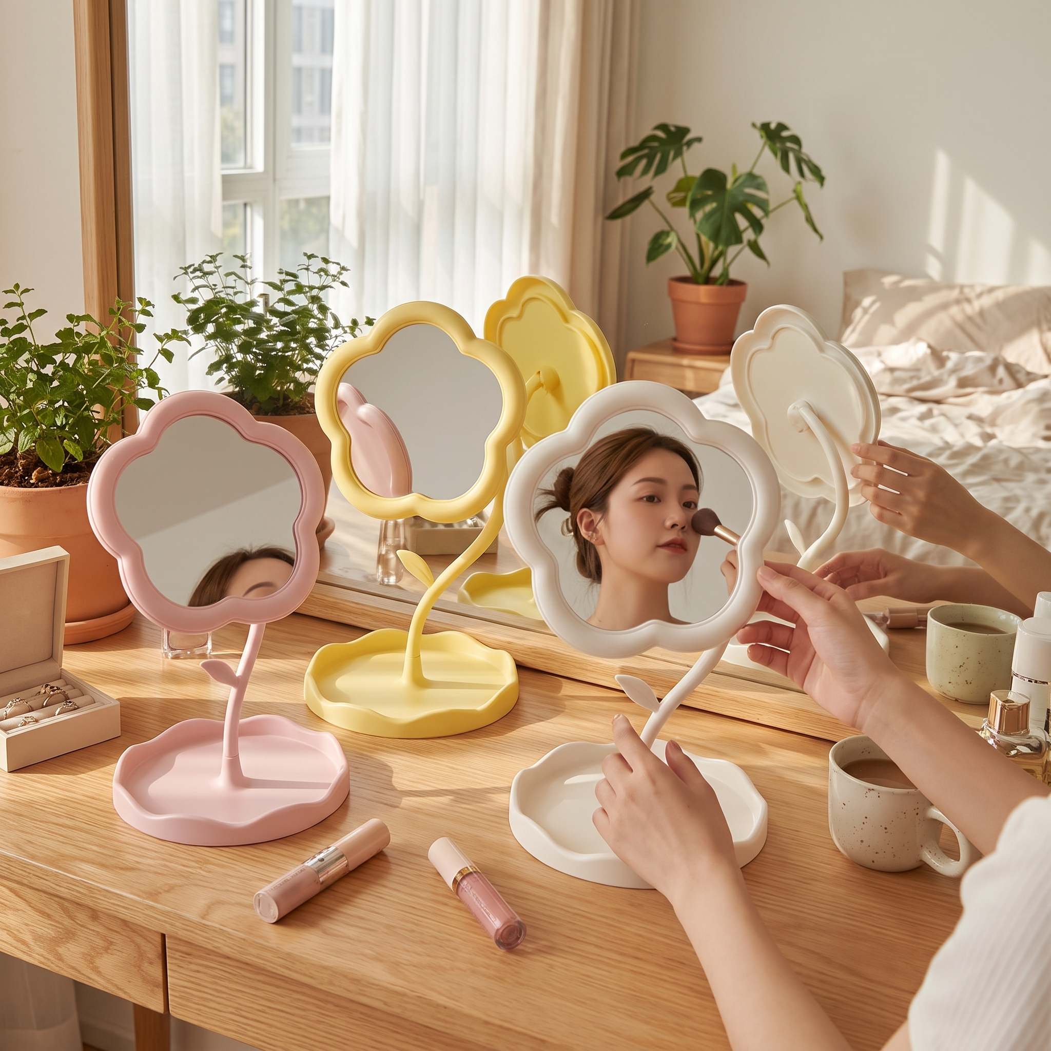 Bloom Desktop Vanity Mirror in use