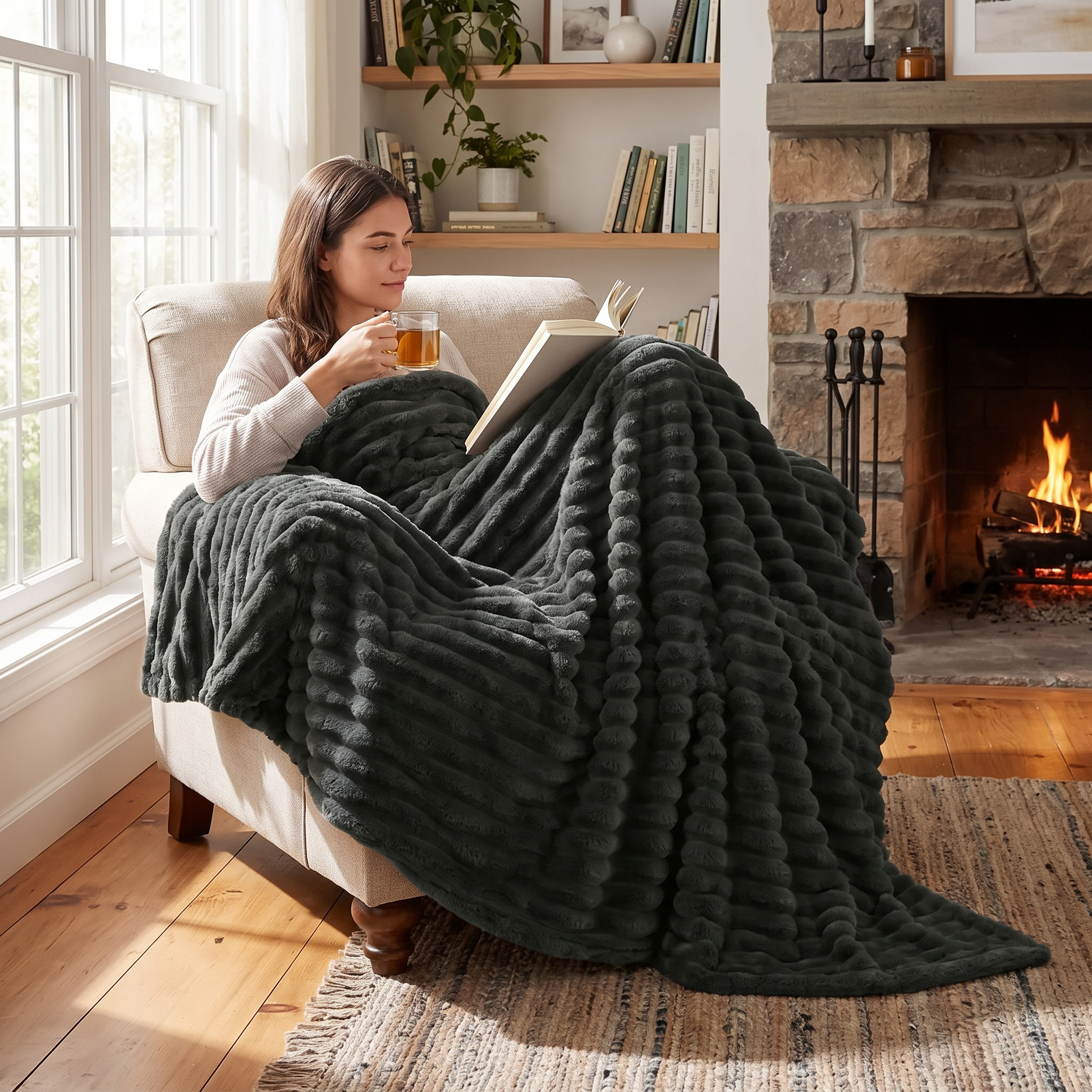 Cloudsoft Fleece Throw Blanket in use